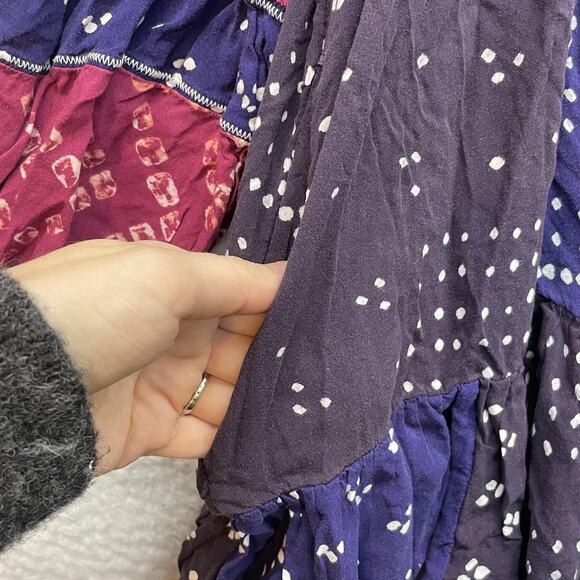 Free People Shirt Womens Large Blue Boho Tunic Henley Balloon Sleeve Ruffle Hem - Picture 7 of 12